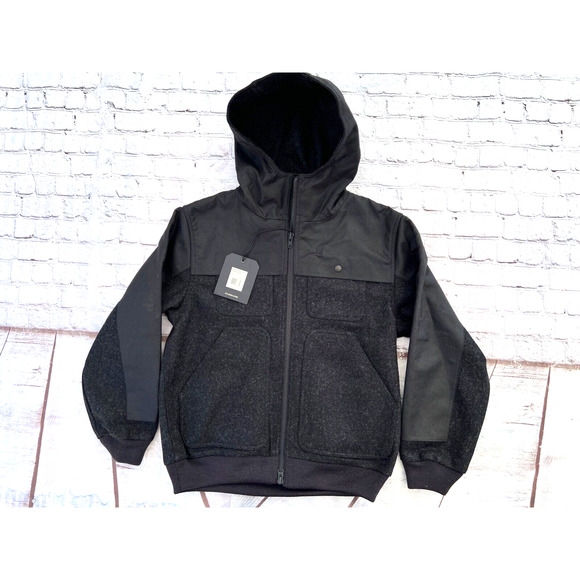 NEW Mens FILSON Charcoal Mackinaw Wool Foul Weather Zip Hoody Jacket Small $395